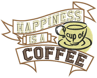 Embroidery Design: Happines is a cup of coffee<br>5.50 X W=7.03
