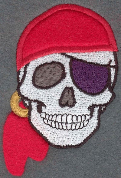 Embroidery Design: Pirate Skull with Bandana Loose Applique<br>2.49w X 3.35h