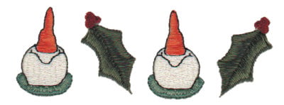 Embroidery Design: Snowman Head and Holly<br>3.99" x 1.38"