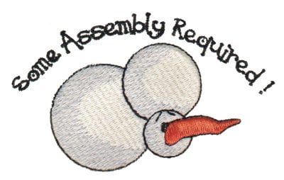 Embroidery Design: Some Assembly Required melting Snowman<br>4.14" x 2.52"