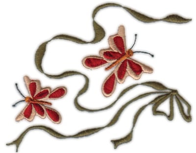 Embroidery Design: Country Bow N' Butterflies<br>5.00" x 3.76"