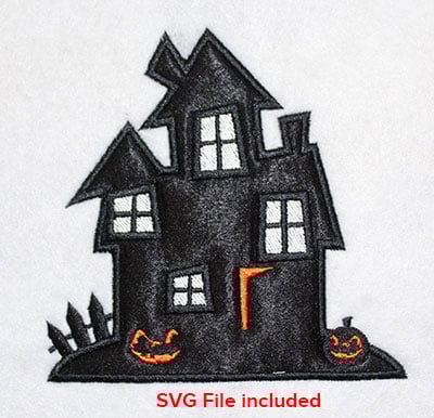 Embroidery Design: Halloween Haunted House Applique<br> 4.65w X 4.58h