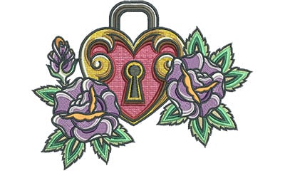 Embroidery Design: Heart Lock Floral<br> 4.99w X 4.60h | Embroidery Legacy Embroidery Design: Heart Lock Floral<br> 4.99w X 4.60h