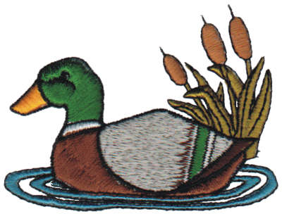 Embroidery Design: Swimming Duck with Cattails<br>3.18" x 2.36"