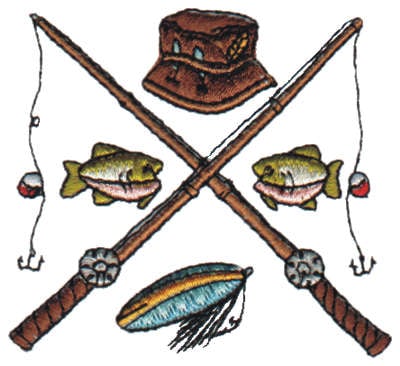 Embroidery Design: Crossed Fishing Pole<br>2.84" x 2.63"