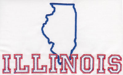 Embroidery Design: Illinois Outline and Name<br>4.75" x 8.01"
