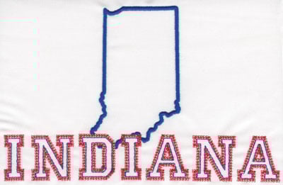 Embroidery Design: Indiana Outline and Name<br>5.09" x 8.02"