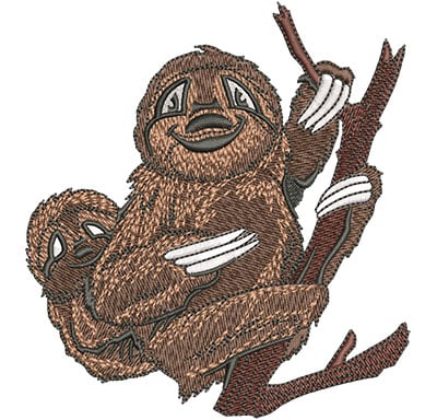 Embroidery Design: Sloth With Baby Lg<br> 4.18w X 4.52h