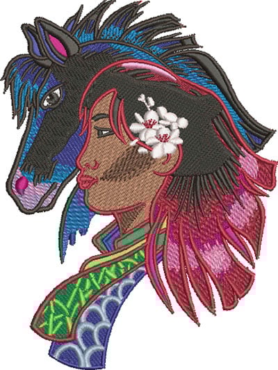 Embroidery Design: China Girl And Pony Lg<br> 4.52w X 6.02h | Embroidery Legacy Embroidery Design: China Girl And Pony Lg<br> 4.52w X 6.02h