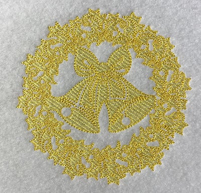 Embroidery Design: Christmas Trapunto Bells In Wreath<br> 4.49w X 4.50h | Embroidery Legacy Embroidery Design: Christmas Trapunto Bells In Wreath<br> 4.49w X 4.50h