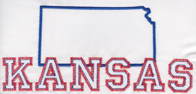 Embroidery Design: Kansas Outline and Name<br>3.65" x 7.98"
