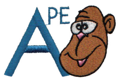 Embroidery Design: Kiddie Alphabet A<br>3.25" x 2.00"