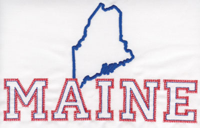 Embroidery Design: Maine Outline and Name<br>4.95" x 7.98"