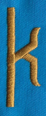Embroidery Design: PM Right K<br>0.65" x 1.86" | Embroidery Legacy Embroidery Design: PM Right K<br>0.65" x 1.86"