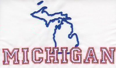 Embroidery Design: Michigan Outline and Name<br>4.51" x 7.99"