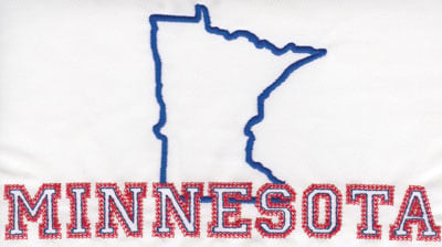 Embroidery Design: Minnesota Outline and Name<br>4.31" x 8.02"
