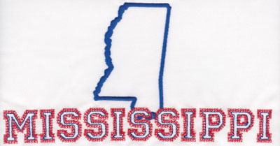 Embroidery Design: Mississippi Outline and Name<br>4.19" x 8.03"