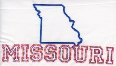 Embroidery Design: Missouri Outline and Name<br>4.17" x 8.00"