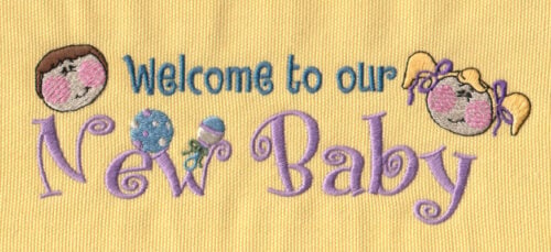 Embroidery Design: Welcome New Baby<br>6.98" x 2.53"