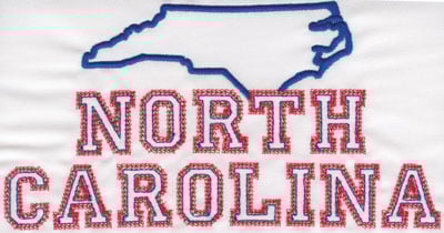 Embroidery Design: North Carolina Outline and Name<br>4.15" x 7.99"