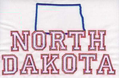 Embroidery Design: North Dakota Outline and Name<br>5.03" x 7.96"