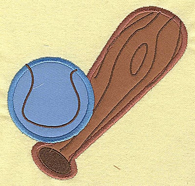 Embroidery Design: Baseball and bat appliques<br> 4.77w X 4.75h | Embroidery Legacy Embroidery Design: Baseball and bat appliques<br> 4.77w X 4.75h