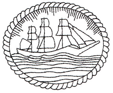 Embroidery Design: Clipper Ship Framed - Outline<br>3.38" x 2.79"