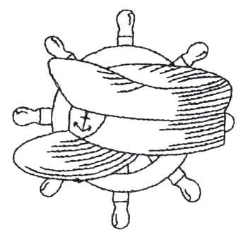 Embroidery Design: Ship Wheel & Skipper's Hat - Outline<br>3.03" x 2.97"