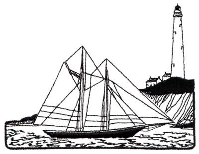 Embroidery Design: Sailboat & Lighthouse Scene - Outline<br>5.08" x 3.01"