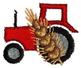 Embroidery Design: Tractor with Wheat<br>1.56" x 1.27"