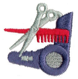 Embroidery Design: Scissors, Blowdryer<br>1.46" x 1.35"