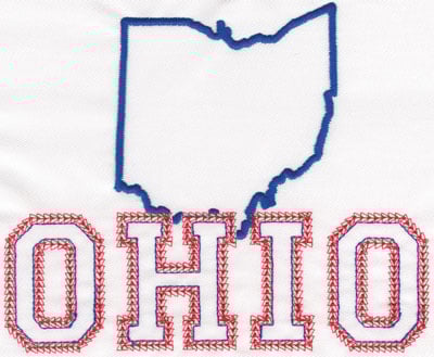 Embroidery Design: Ohio Outline and Name<br>5.32" x 6.40"