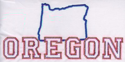 Embroidery Design: Oregon Outline and Name<br>3.76" x 7.98"