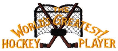 Embroidery Design: World's Greatest Hockey Player<br>4.31" x 1.78"