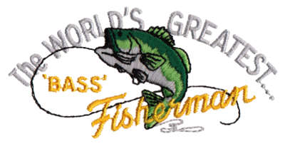 Embroidery Design: Greatest 'Bass' Fisherman<br>3.90" x 1.88"