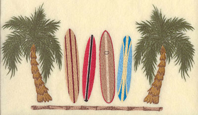 Embroidery Design: Palm Trees w/ Surf Boards & Bamboo<br>11.6w X 6.41h | Embroidery Legacy Embroidery Design: Palm Trees w/ Surf Boards & Bamboo<br>11.6w X 6.41h