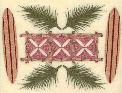 Embroidery Design: Palm Fronds Bamboo Motif & Surf-boards<br>8.26w X 6.06h