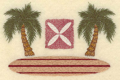 Embroidery Design: Palm Trees w/ Square Motife & Board<br>5.96w X 3.89h