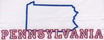 Embroidery Design: Pennsylvania Outline and Name<br>3.02" x 8.01"