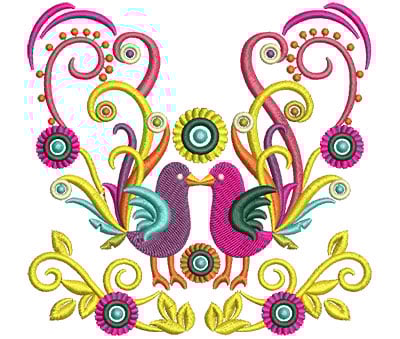 Embroidery Design: Retro Art Two Bird Swirls<br> 4.67w X 4.51h