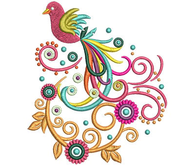 Embroidery Design: Retro Art Two Bird Swirling<br> 4.51w X 5.24h