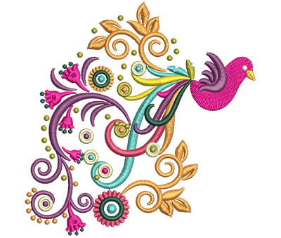 Embroidery Design: Retro Art Bird Swirl Tail<br> 4.71w X 4.77h