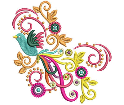 Embroidery Design: Retro Art Flying Bird Swirls<br> 4.52w X 4.68h