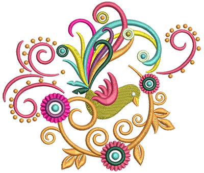 Embroidery Design: Retro Art Bird Swirls 3<br> 5.57w X 4.76h | Embroidery Legacy Embroidery Design: Retro Art Bird Swirls 3<br> 5.57w X 4.76h