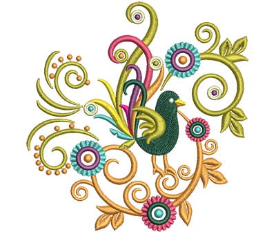 Embroidery Design: Retro Art Bird Swirls 4<br> 4.83w X 5.00h