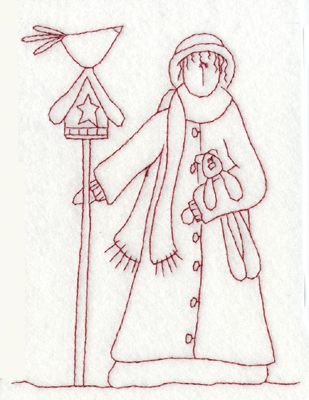 Embroidery Design: Birdhouse and Woman (large)<br>4.68" x 5.81"