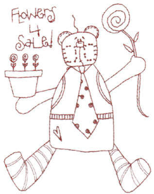 Embroidery Design: Snickerdoodle Flower Bear (large)<br>4.66" x 5.98"
