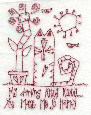 Embroidery Design: Kitty Makes Me Happy<br>3.04" x 3.89"