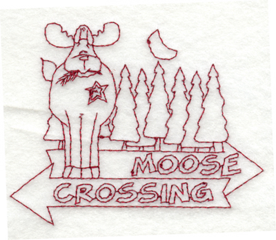 Embroidery Design: Snickerdoodle Moose Crossing<br>3.99" x 3.23"