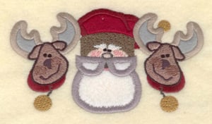 Embroidery Design: Santa with two reindeer appliques<br>5.67"w X 3.12"h